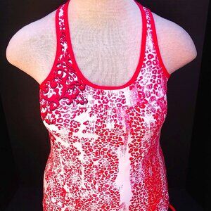 Athleta Tank Top Red White Black Athleisure Built-in Bra Yoga Workout Size Small